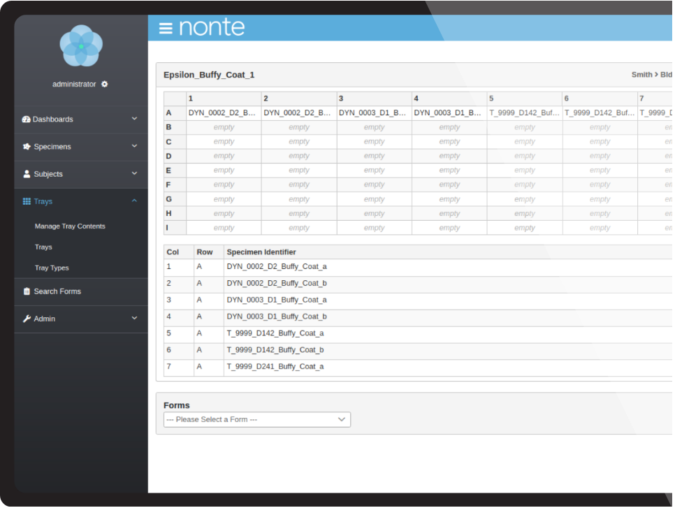 Nonte data entry mirrors the bench-side process by entering an entire tray of sample data at one time