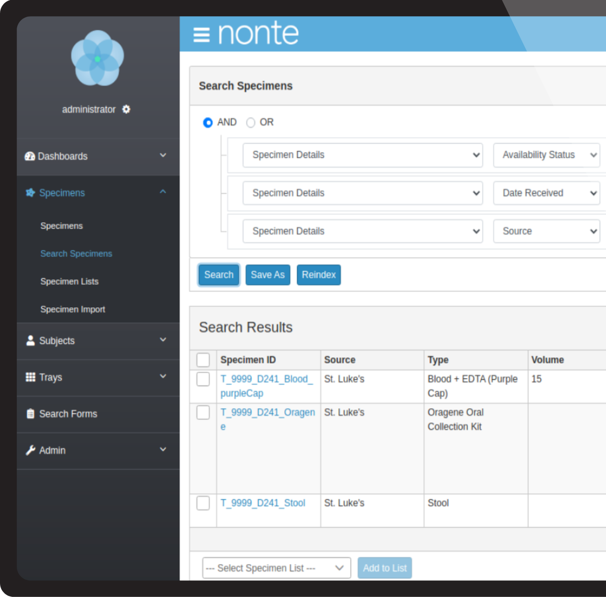 Nonte's search function for lab research data